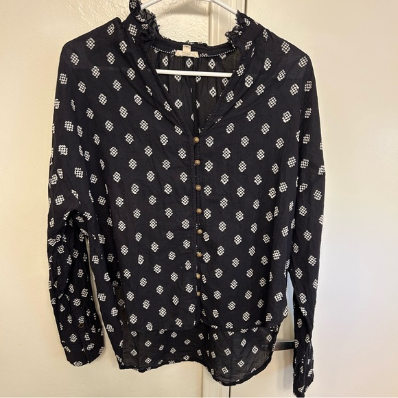 Pilcro Anthropologie Tavi Embroidered Button Down Blouse Black Size Small - Picture 4 of 10